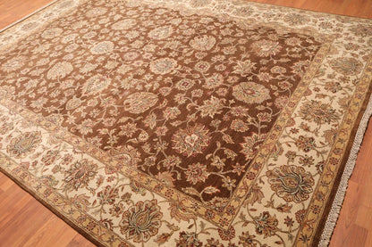 9x12 Brown, Beige Hand Knotted 100% Wool Agra 200 KPSI Oriental Area Rug