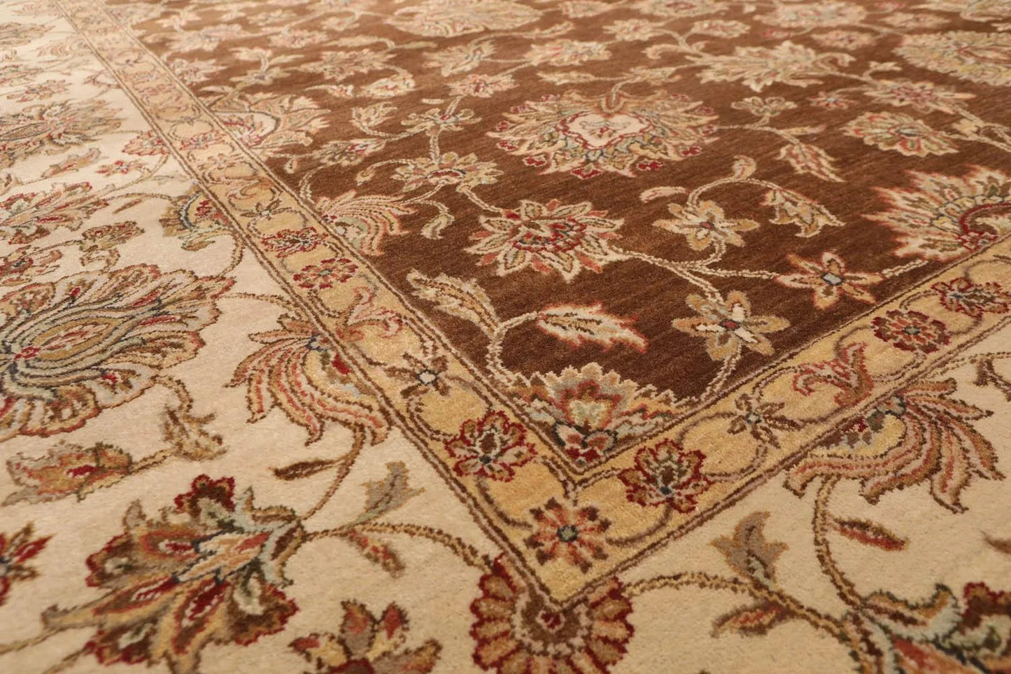 9x12 Brown, Beige Hand Knotted 100% Wool Agra 200 KPSI Oriental Area Rug