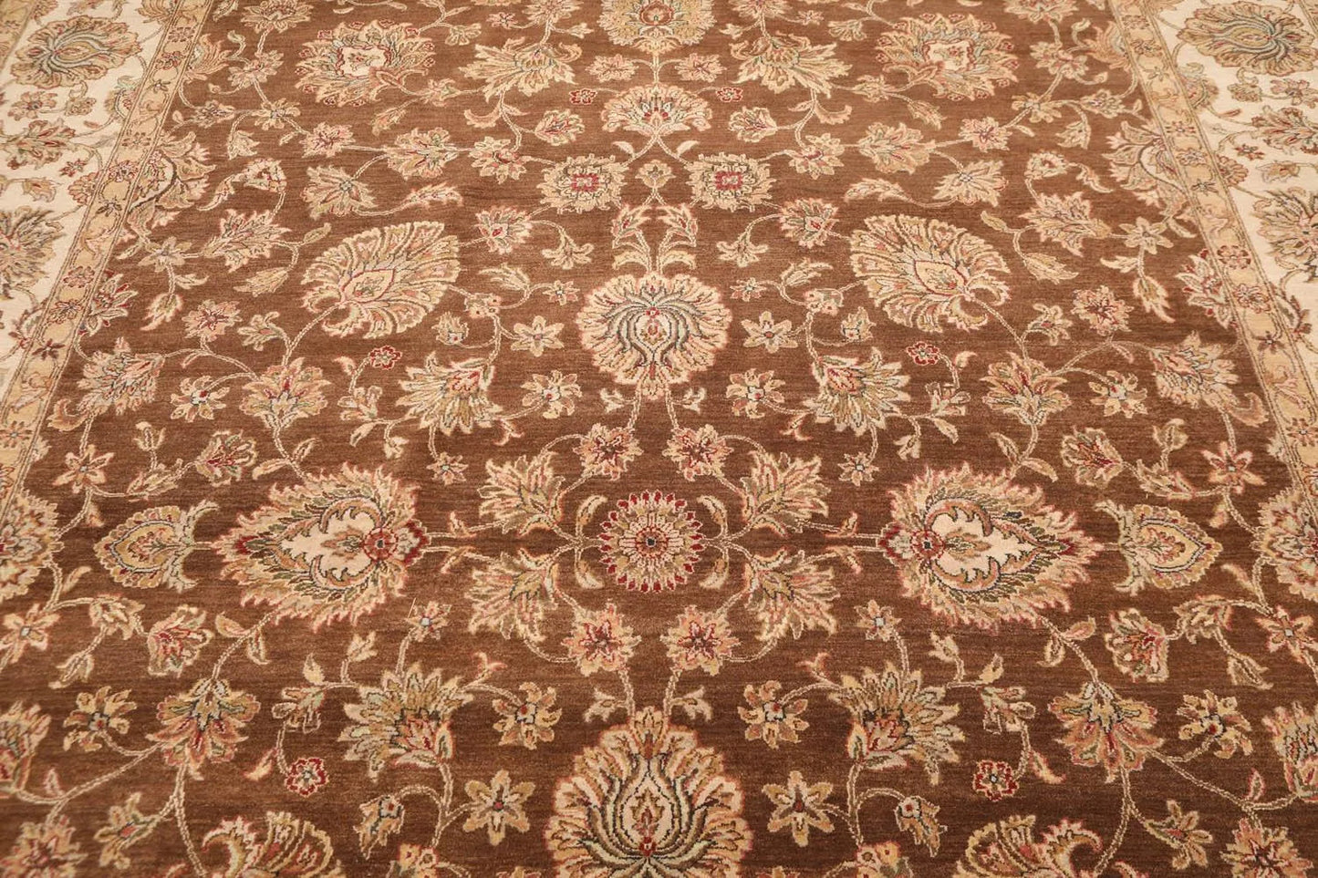 9x12 Brown, Beige Hand Knotted 100% Wool Agra 200 KPSI Oriental Area Rug