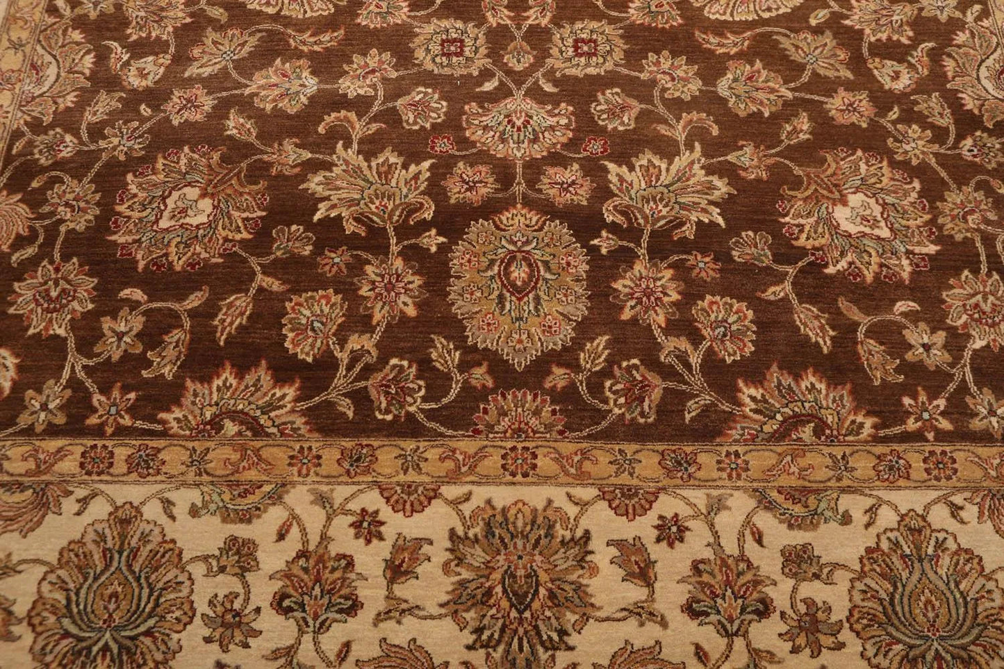 9x12 Brown, Beige Hand Knotted 100% Wool Agra 200 KPSI Oriental Area Rug
