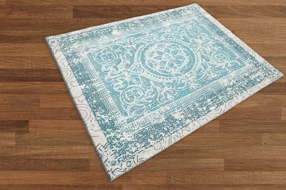 Multi Sizes Aqua, Beige Machine Made Modern & Contemporary Velvety Soft Pile Tibetan Oriental Area Rug