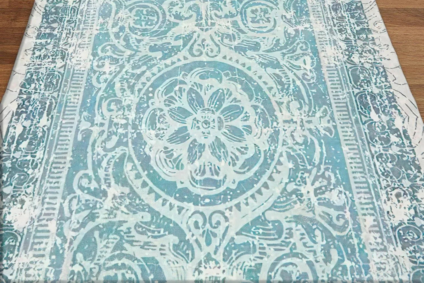 Multi Sizes Aqua, Beige Machine Made Modern & Contemporary Velvety Soft Pile Tibetan Oriental Area Rug