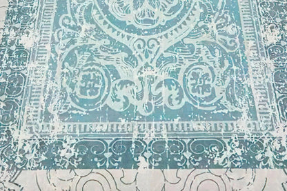 Multi Sizes Aqua, Beige Machine Made Modern & Contemporary Velvety Soft Pile Tibetan Oriental Area Rug