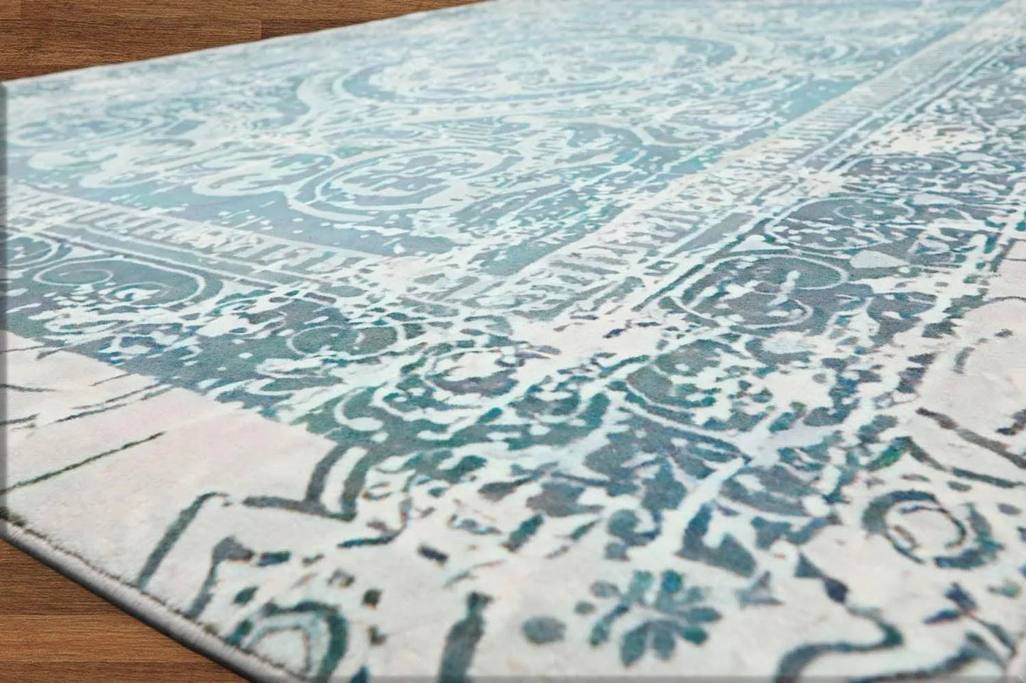 Multi Sizes Aqua, Beige Machine Made Modern & Contemporary Velvety Soft Pile Tibetan Oriental Area Rug