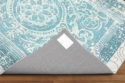 Multi Sizes Aqua, Beige Machine Made Modern & Contemporary Velvety Soft Pile Tibetan Oriental Area Rug