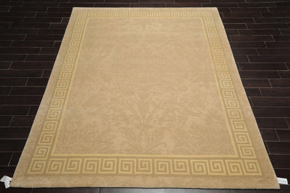 8' x 9'9" Hand Knotted Damask Greek Key Tibetan Area Rug Beige