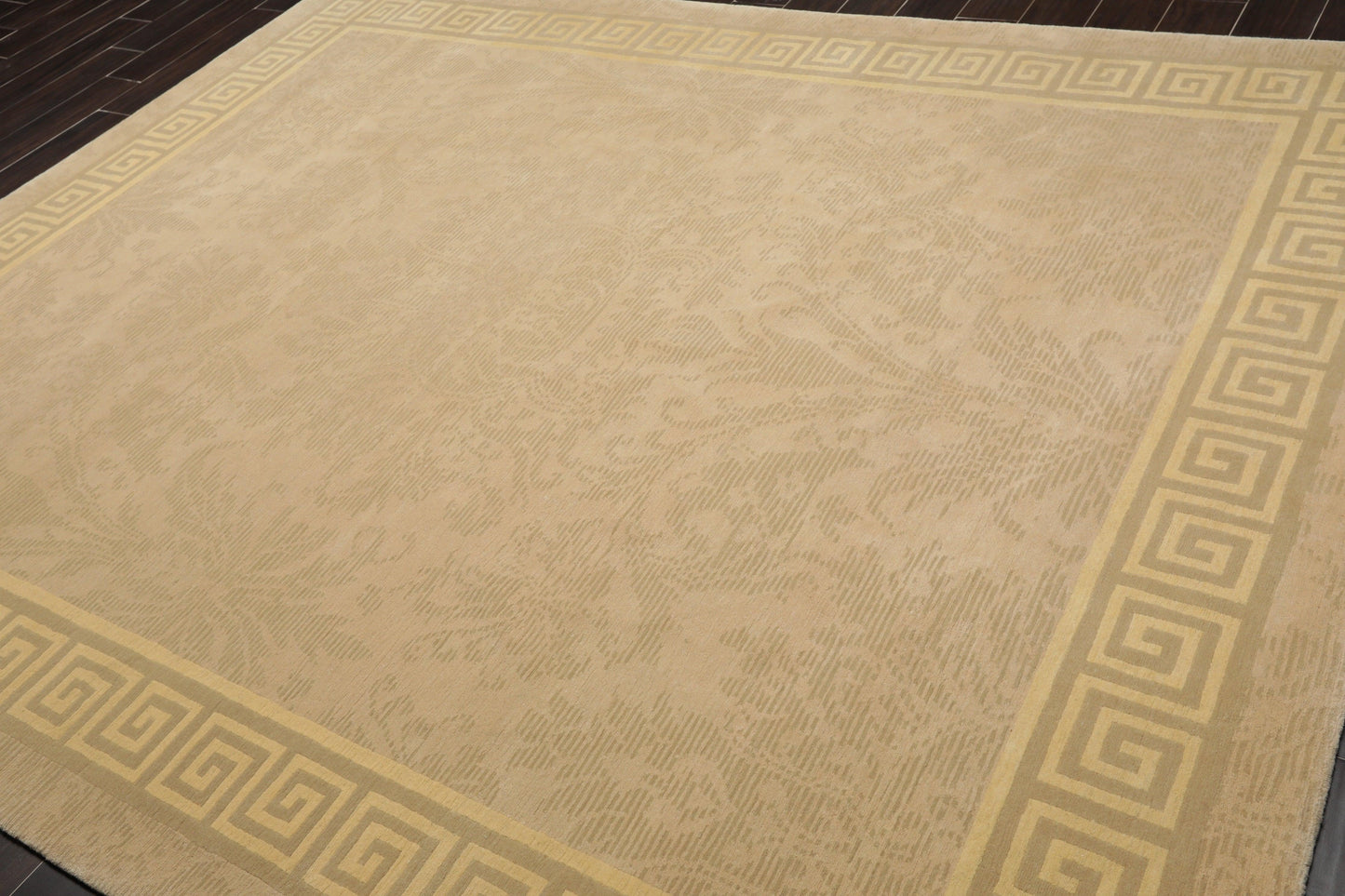 8' x 9'9" Hand Knotted Damask Greek Key Tibetan Area Rug Beige