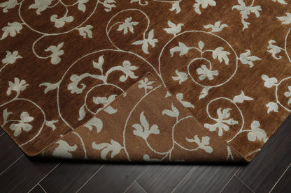 8'1" x 10'10" Hand Knotted Wool & Silk Bold floral Tibetan Area Rug Brown