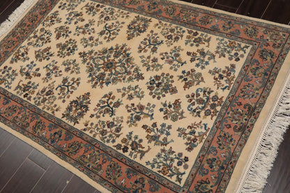 4'1" x 6' Hand Knotted Kerman Wool Traditional Oriental Area Rug Ivory
