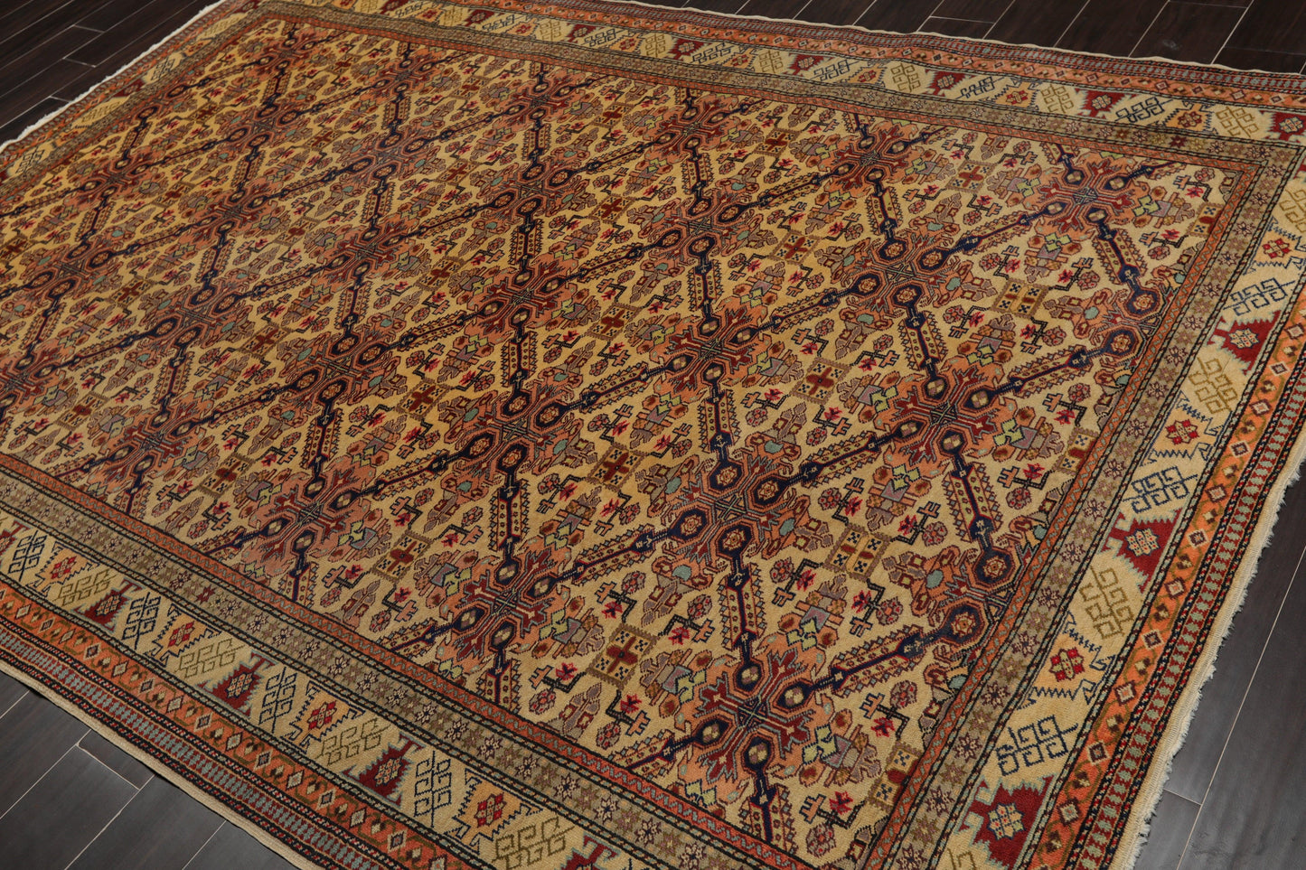 6'6" x 9'8" Hand Knotted 100% Wool Superfine 200 KPSI Oriental Area Rug Tan