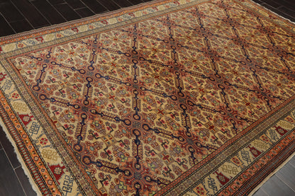 6'6" x 9'8" Hand Knotted 100% Wool Superfine 200 KPSI Oriental Area Rug Tan