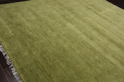 Multi Sizes Green Hand Loomed Wool Plain Solid Minimalist Modern Area Rug