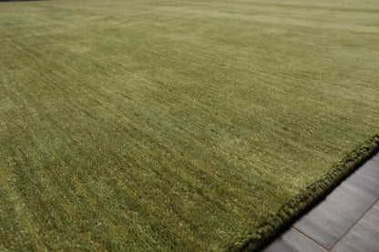 Multi Sizes Green Hand Loomed Wool Plain Solid Minimalist Modern Area Rug