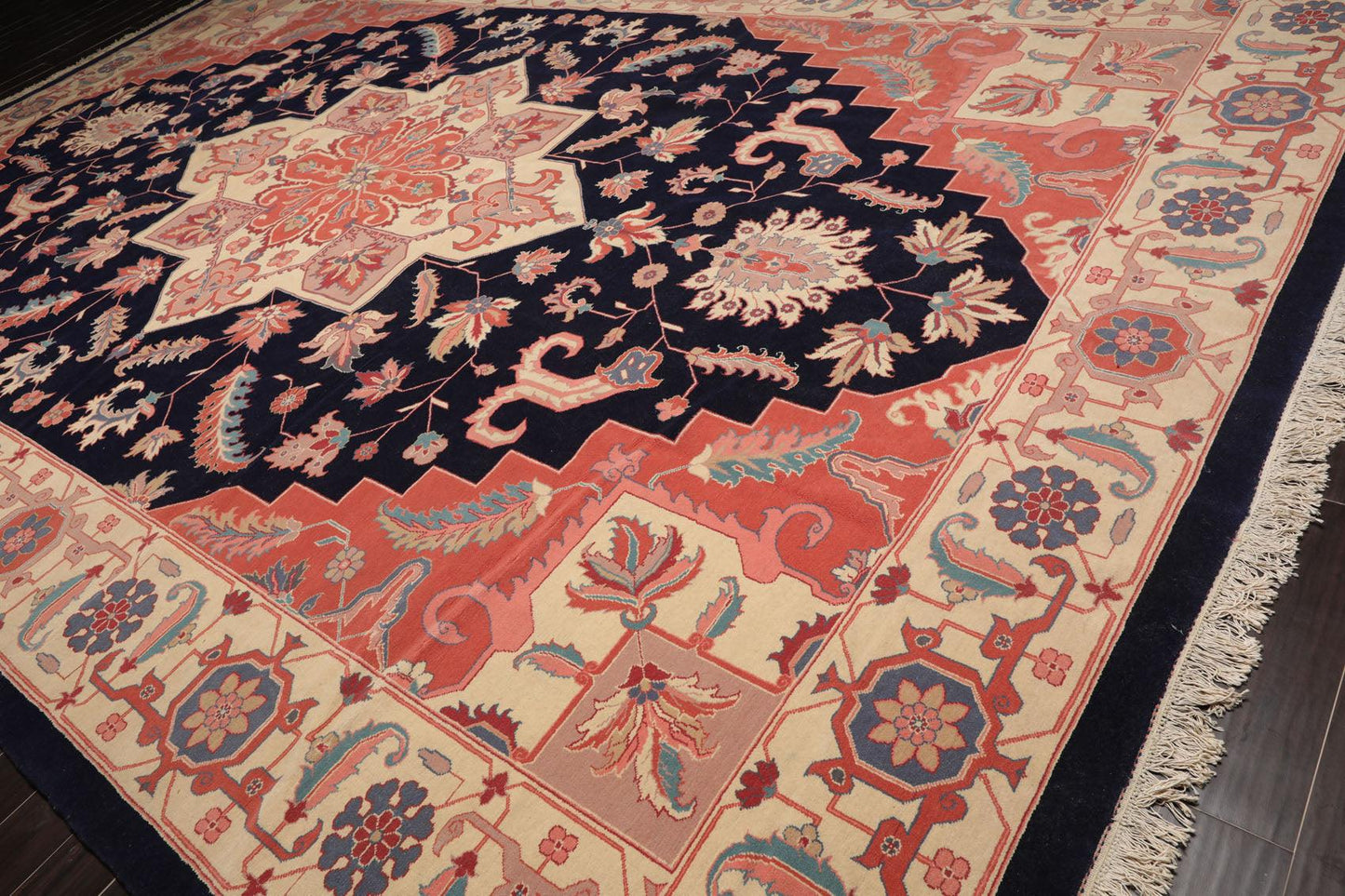 11'8" x 17'10" Palace Hand Knotted Wool Romanian Herizz Oriental Area Rug Navy