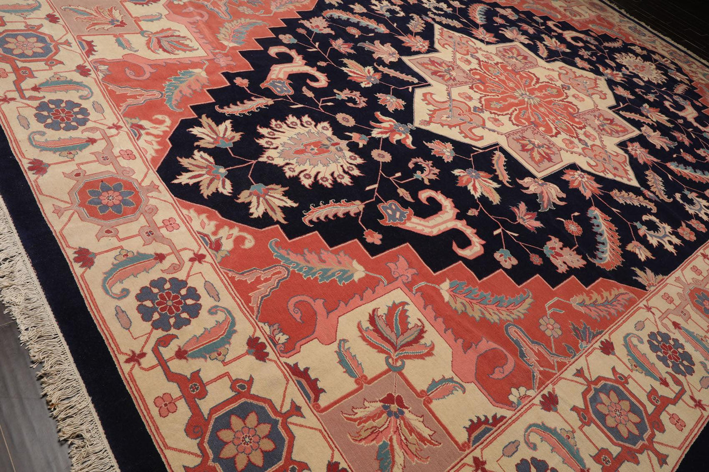 11'8" x 17'10" Palace Hand Knotted Wool Romanian Herizz Oriental Area Rug Navy