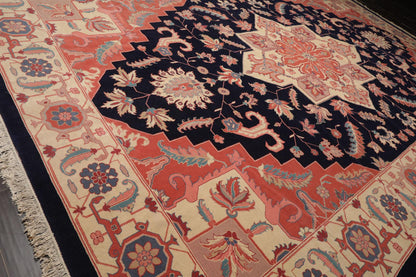 11'8" x 17'10" Palace Hand Knotted Wool Romanian Herizz Oriental Area Rug Navy
