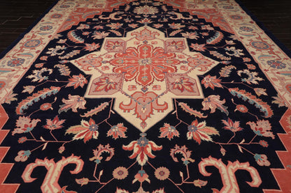 11'8" x 17'10" Palace Hand Knotted Wool Romanian Herizz Oriental Area Rug Navy