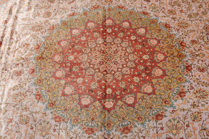 9x12 Gray, Blush Hand Knotted 100% Silk Traditional Authentic Kum 500 KPSI Oriental Area Rug