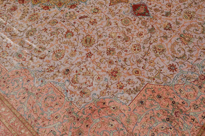 9x12 Gray, Blush Hand Knotted 100% Silk Traditional Authentic Kum 500 KPSI Oriental Area Rug