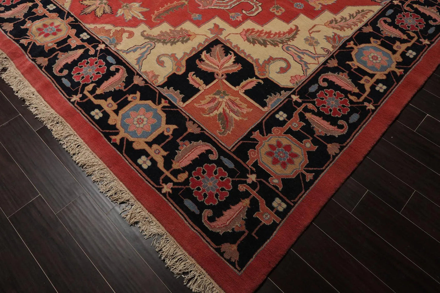 11'11'' x 17'10'' Rare Romanian Hand Knotted 100% Wool Seraapi Area Rug Coral