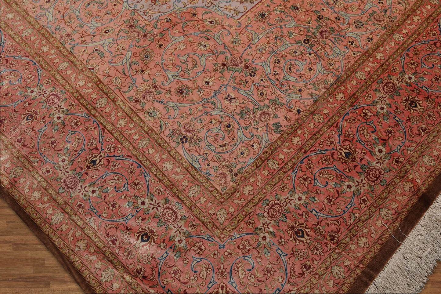 9x12 Gray, Blush Hand Knotted 100% Silk Traditional Authentic Kum 500 KPSI Oriental Area Rug