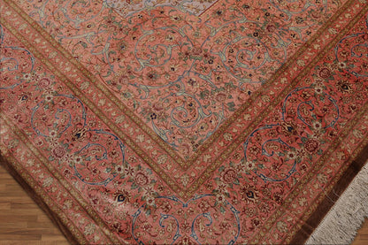 9x12 Gray, Blush Hand Knotted 100% Silk Traditional Authentic Kum 500 KPSI Oriental Area Rug