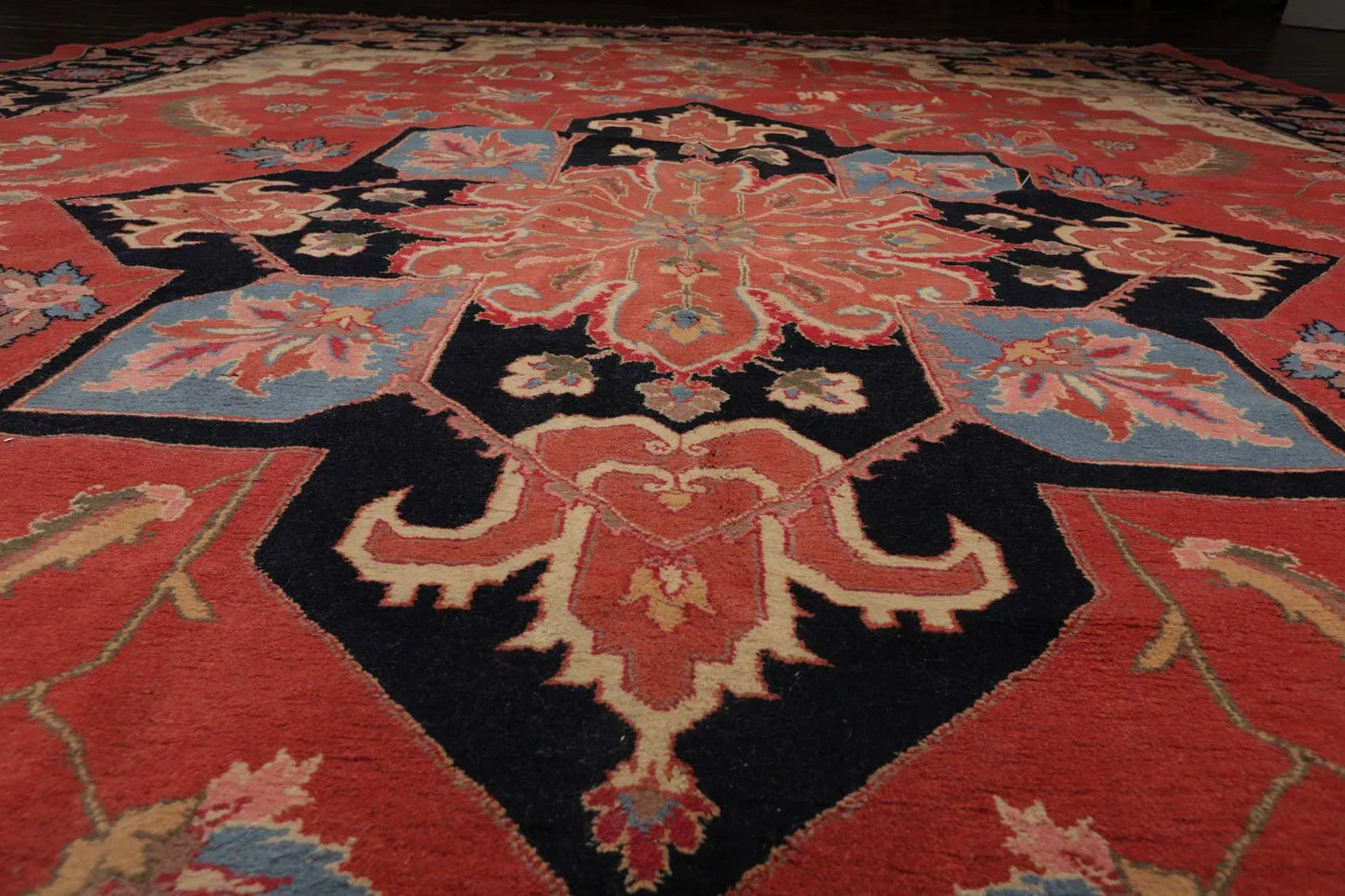 11'11'' x 17'10'' Rare Romanian Hand Knotted 100% Wool Seraapi Area Rug Coral
