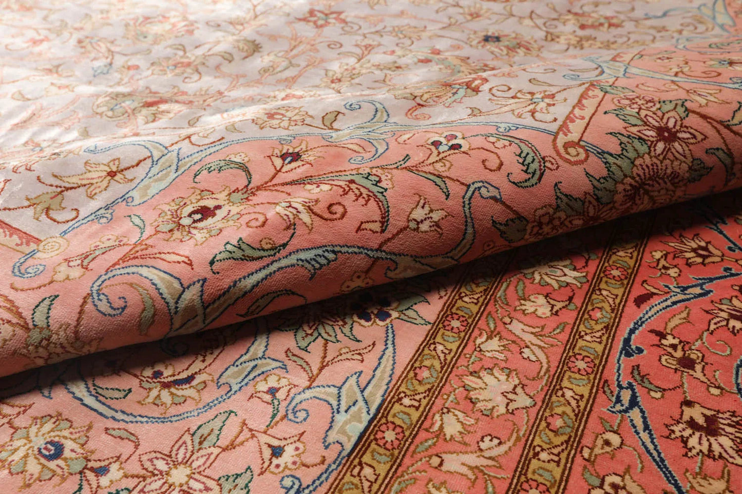 9x12 Gray, Blush Hand Knotted 100% Silk Traditional Authentic Kum 500 KPSI Oriental Area Rug