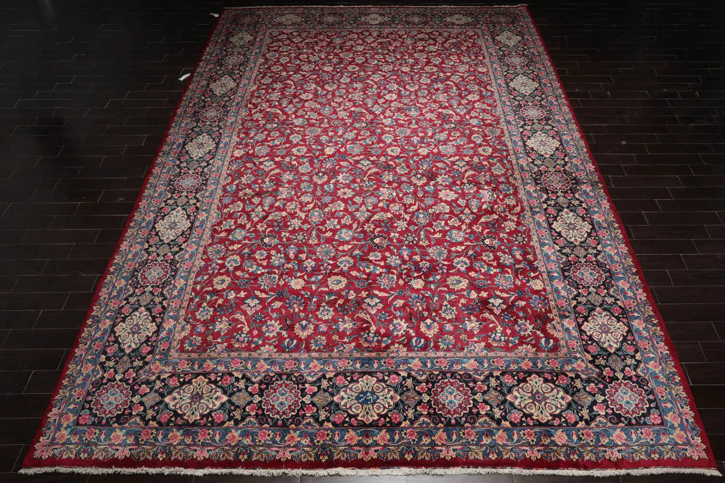 13'x18'8'' Palace Burgundy, Navy Hand Knotted Persian 100% Wool Traditional Mashad 200 KPSI Oriental Area Rug