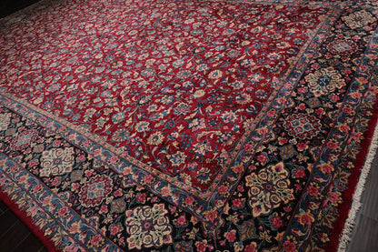13'x18'8'' Palace Burgundy, Navy Hand Knotted Persian 100% Wool Traditional Mashad 200 KPSI Oriental Area Rug