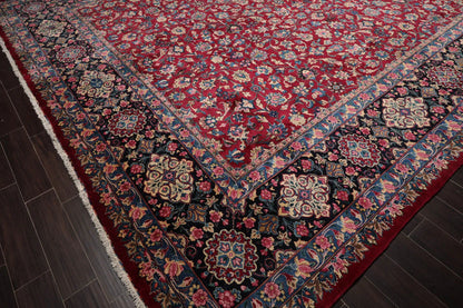13'x18'8'' Palace Burgundy, Navy Hand Knotted Persian 100% Wool Traditional Mashad 200 KPSI Oriental Area Rug
