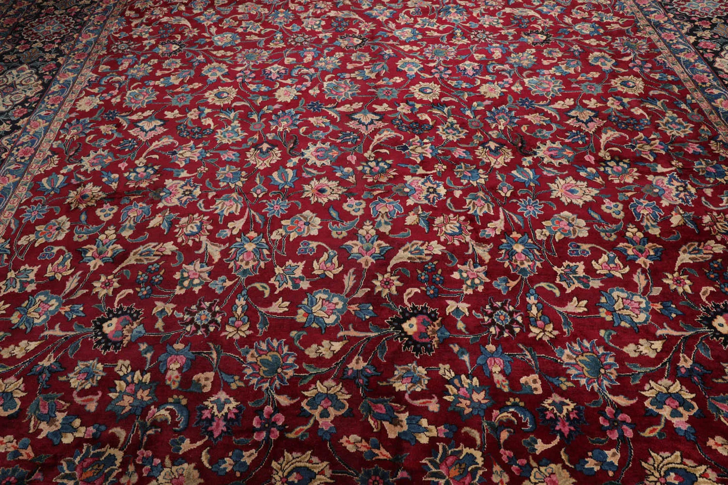 13'x18'8'' Palace Burgundy, Navy Hand Knotted Persian 100% Wool Traditional Mashad 200 KPSI Oriental Area Rug