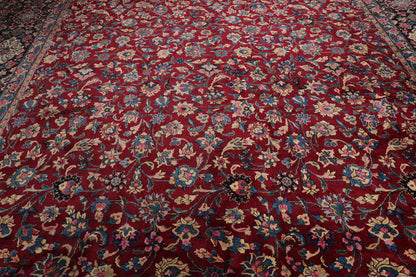 13'x18'8'' Palace Burgundy, Navy Hand Knotted Persian 100% Wool Traditional Mashad 200 KPSI Oriental Area Rug