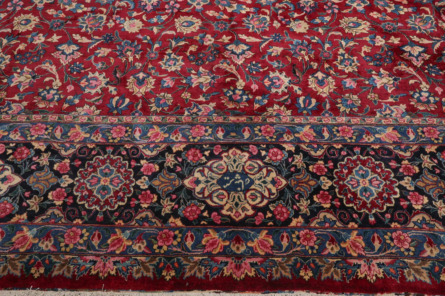 13'x18'8'' Palace Burgundy, Navy Hand Knotted Persian 100% Wool Traditional Mashad 200 KPSI Oriental Area Rug