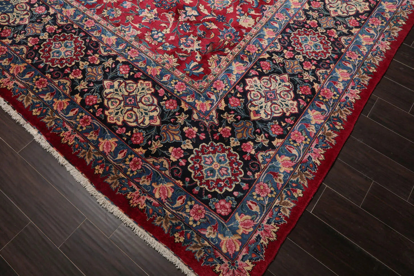 13'x18'8'' Palace Burgundy, Navy Hand Knotted Persian 100% Wool Traditional Mashad 200 KPSI Oriental Area Rug