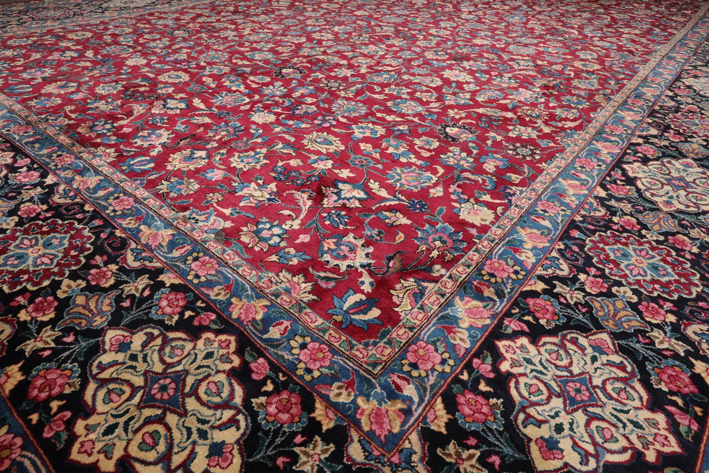 13'x18'8'' Palace Burgundy, Navy Hand Knotted Persian 100% Wool Traditional Mashad 200 KPSI Oriental Area Rug