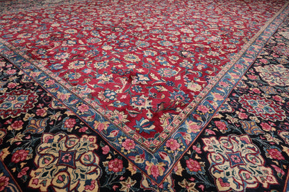 13'x18'8'' Palace Burgundy, Navy Hand Knotted Persian 100% Wool Traditional Mashad 200 KPSI Oriental Area Rug