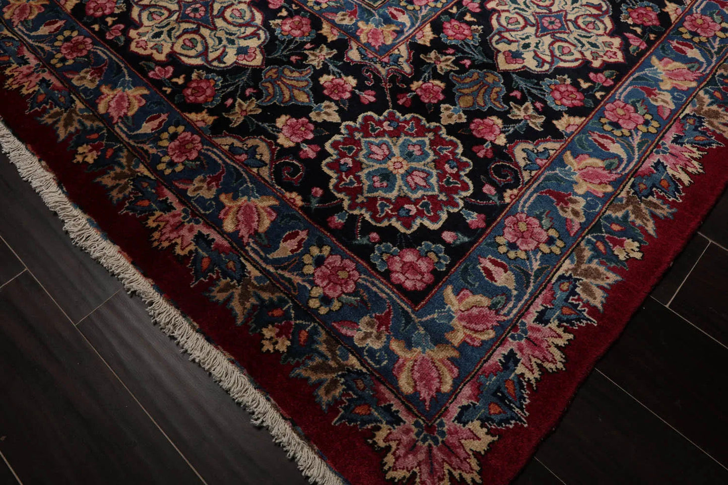 13'x18'8'' Palace Burgundy, Navy Hand Knotted Persian 100% Wool Traditional Mashad 200 KPSI Oriental Area Rug