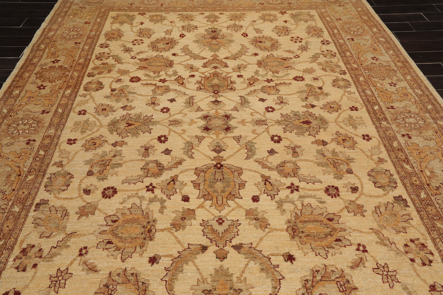 8'4"x12'7" Hand Knotted Wool Stone Wash Peshawar Vegetable Dye Area Rug Warm Beige