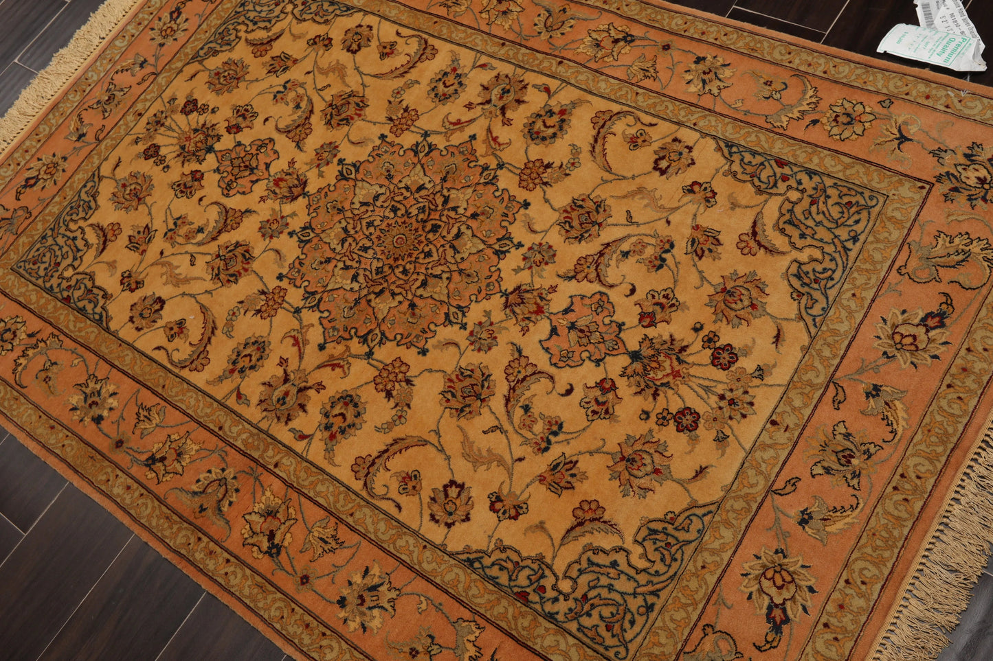 3' 1''x5' 2'' Hand Knotted 100% Wool Traditional Isfahan with 400 KPSI Oriental Area Rug Gold, Peach Color