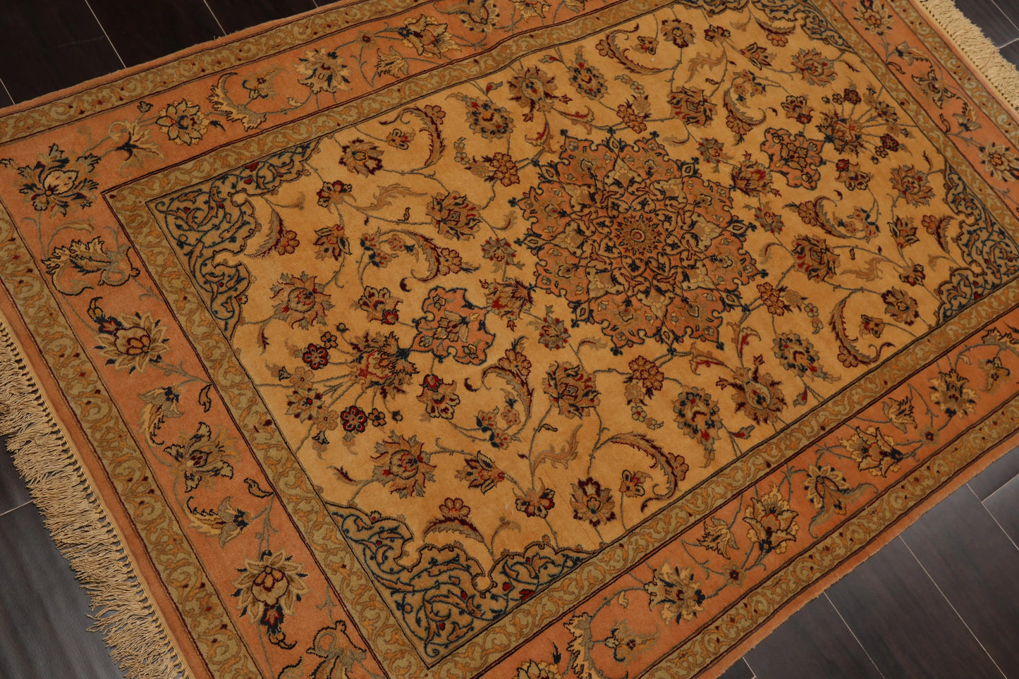 3' 1''x5' 2'' Hand Knotted 100% Wool Traditional Isfahan with 400 KPSI Oriental Area Rug Gold, Peach Color