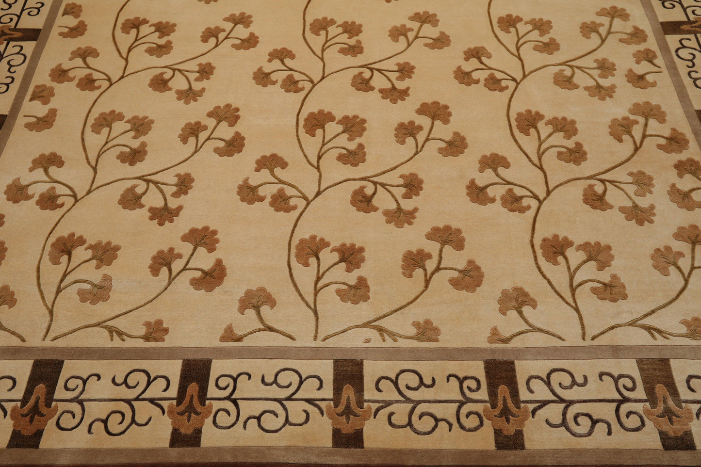 8' x 11'3" Hand Knotted Wool & Silk Euro Style 200 KPSI Tibetan Area Rug Beige