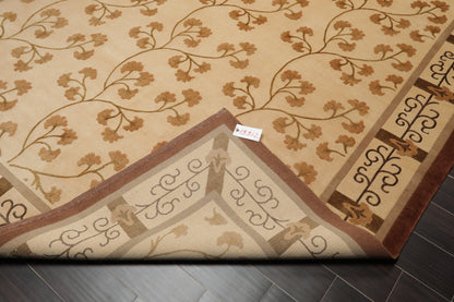8' x 11'3" Hand Knotted Wool & Silk Euro Style 200 KPSI Tibetan Area Rug Beige