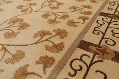8' x 11'3" Hand Knotted Wool & Silk Euro Style 200 KPSI Tibetan Area Rug Beige