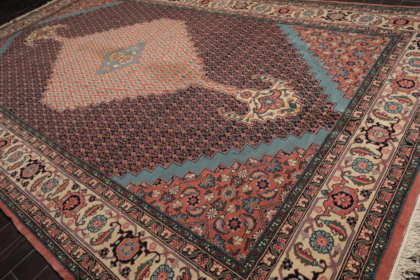 10' x 16'5'' Rare Romanian Hand Knotted 100% Wool Tabrizz Mahi Area Rug Ivory