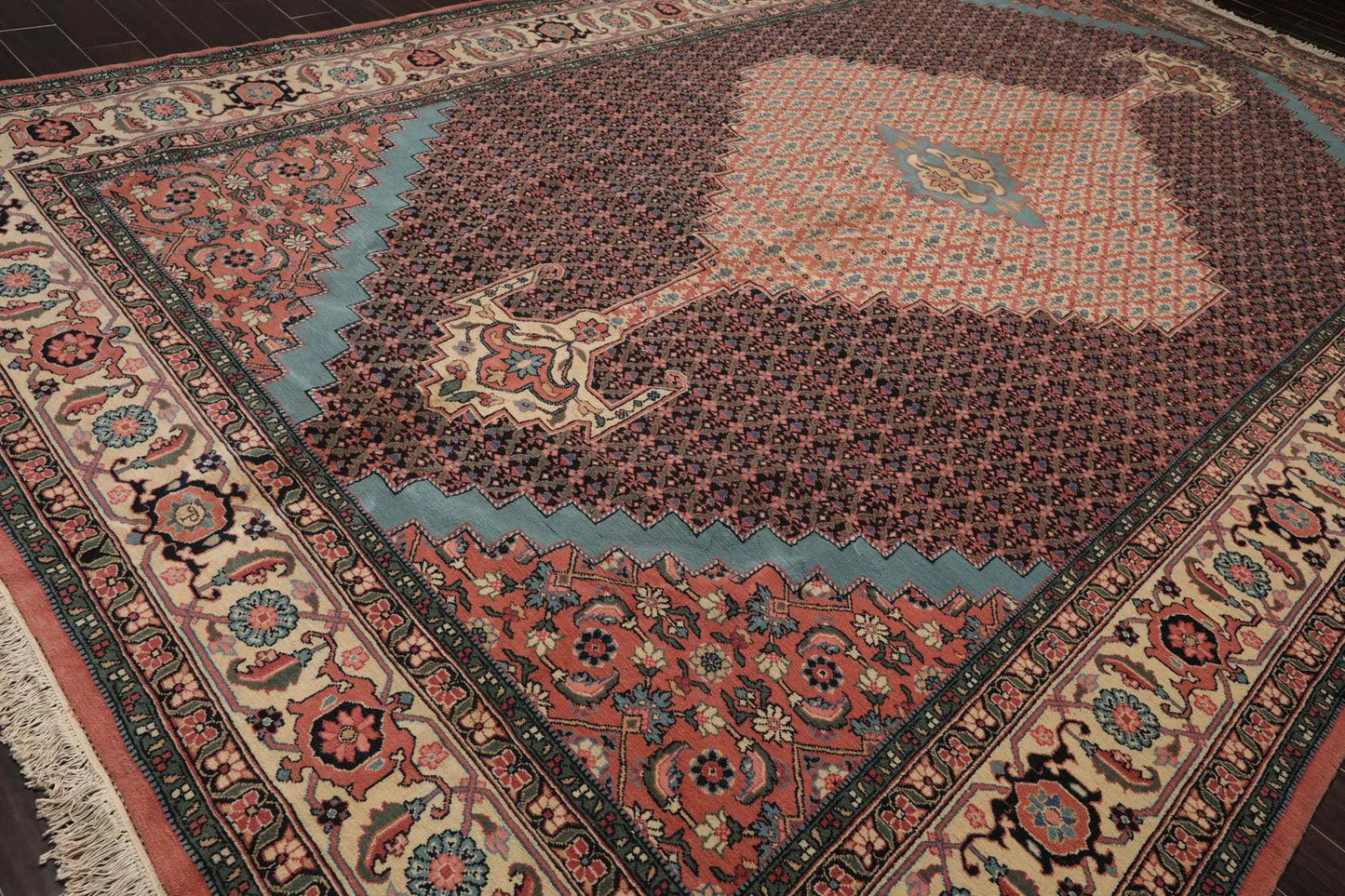 10' x 16'5'' Rare Romanian Hand Knotted 100% Wool Tabrizz Mahi Area Rug Ivory