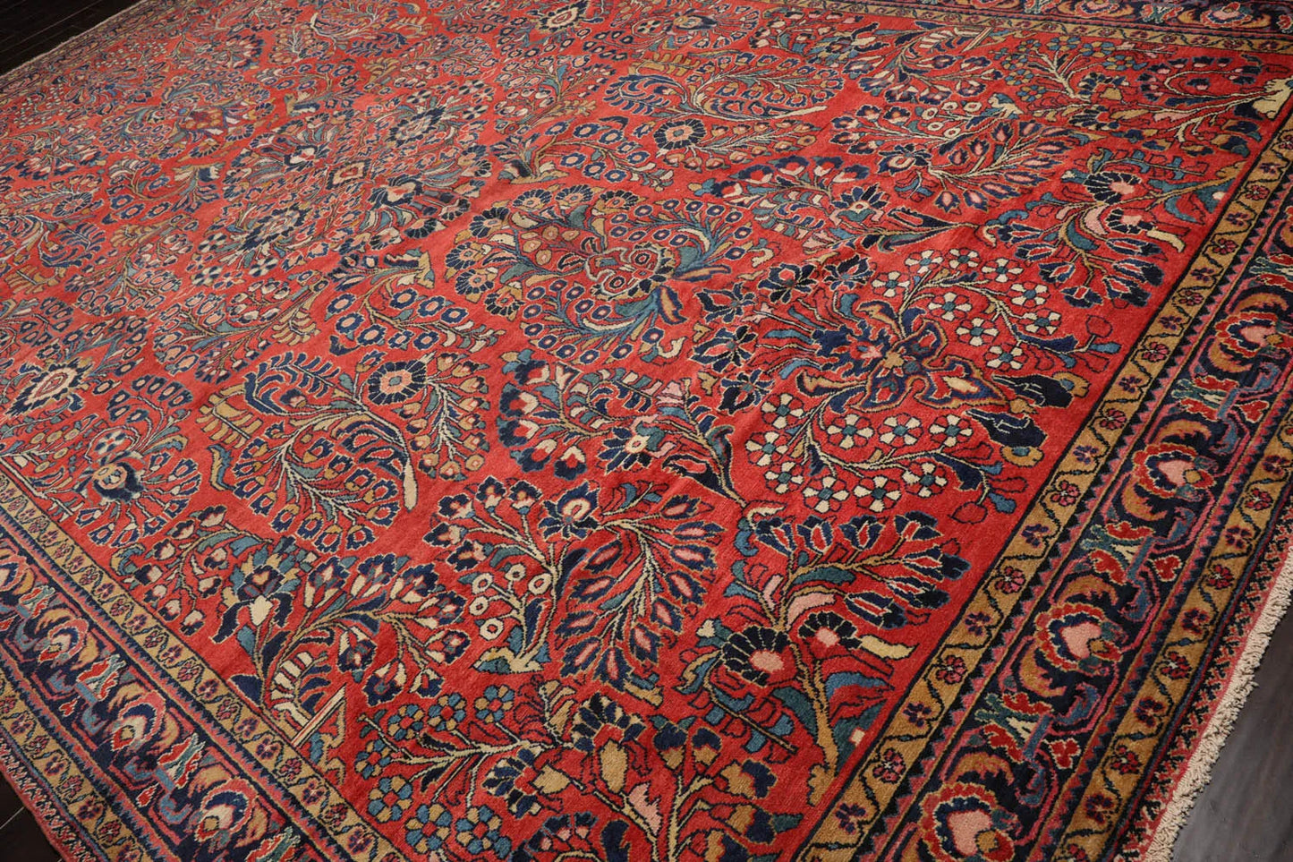 10'4''x16'3'' Burnt Orange, Navy Palace Hand Knotted 100% Wool Vintage Palace Lilihan Traditional Oriental Area Rug
