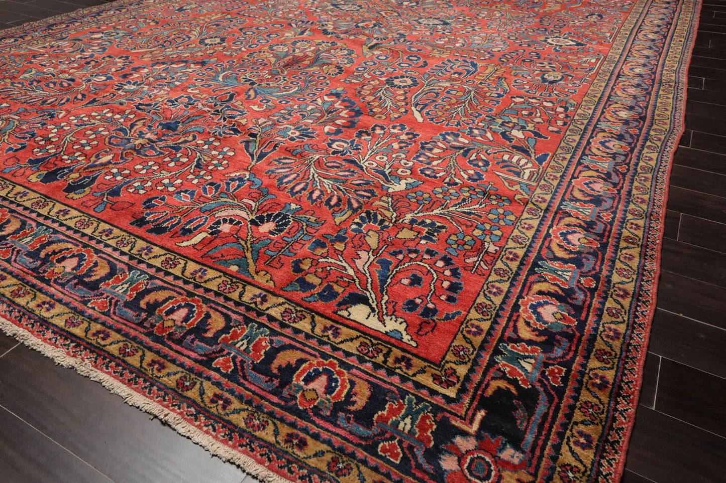10'4''x16'3'' Burnt Orange, Navy Palace Hand Knotted 100% Wool Vintage Palace Lilihan Traditional Oriental Area Rug