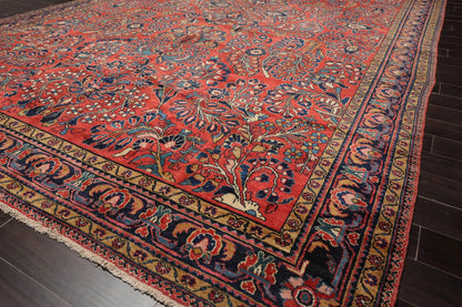 10'4''x16'3'' Burnt Orange, Navy Palace Hand Knotted 100% Wool Vintage Palace Lilihan Traditional Oriental Area Rug