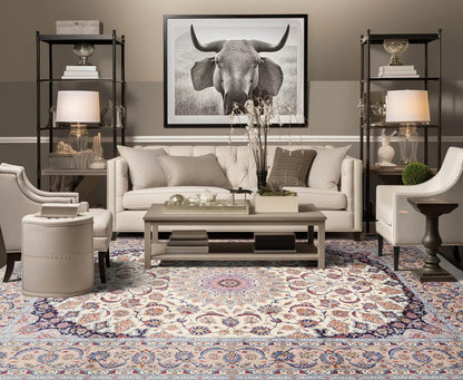 9x12 Cream, Taupe Hand Knotted Isfahan Wool and Silk Traditional 400 KPSI Oriental Area Rug